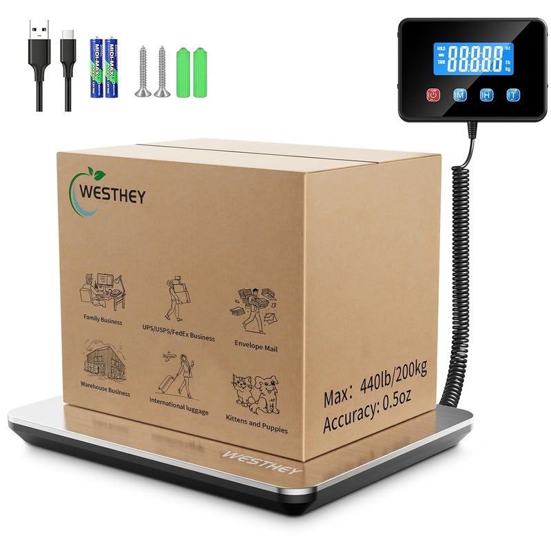 WESTHEY ميزان شحن 0.5 أونصة - 440 رطل دقيق الوزن الرقمي للبريد للأمتعة للطرود للمستودعات للمنزل للأعمال الصغيرة لطعام الحيوانات الأليفة للبريد - Image 1